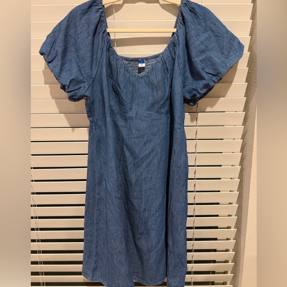 Old Navy Denim-Style Puff-Sleeve Midi Dress - Blue